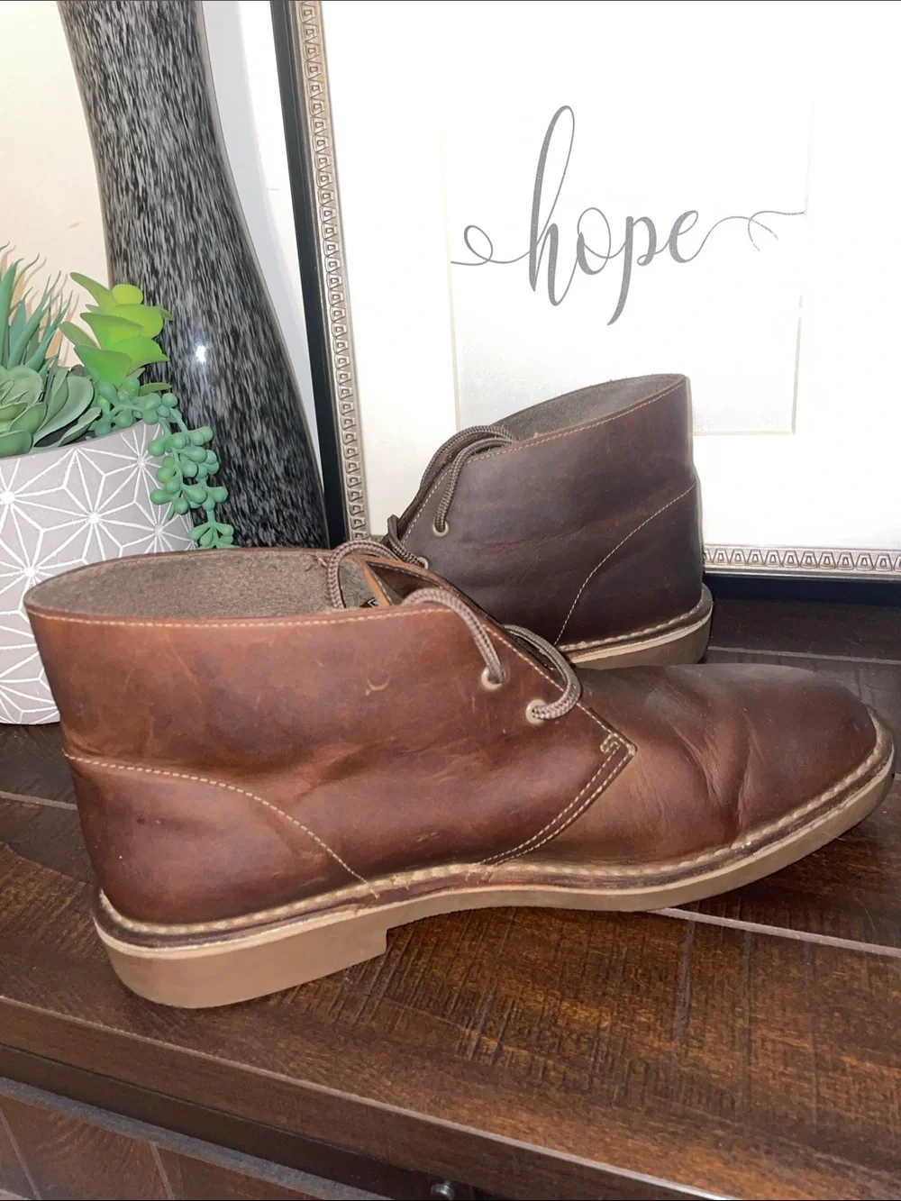 Clarks Bushacre II Mens Brown Leather Chukka Boots Lace-Up Size 9.5 W Extra Wide